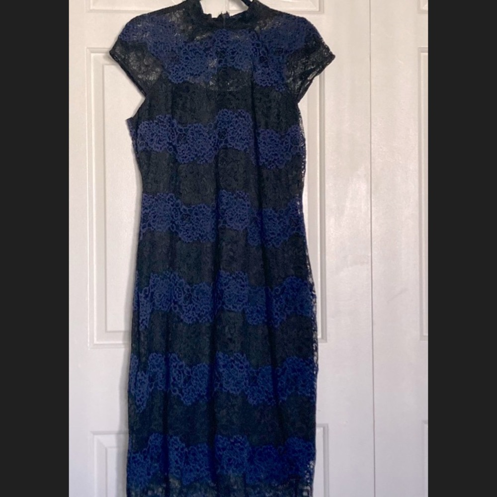 High neck blue and black dress
